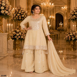 Women's Premium Simar Silk Hand Mirror Work Gharara Suit Set with Dupatta